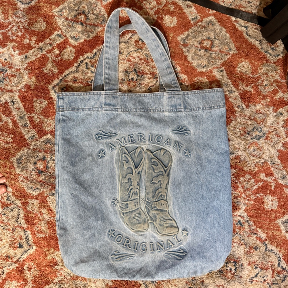 Denim Tote Bag with Cowboy Boot Design